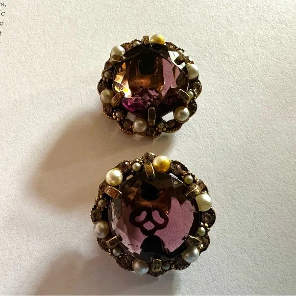 ARTHUR PEPPER ‘ART’ Amethyst Glass Clip On Earrings 1960s Vintage - Picture 4 of 11